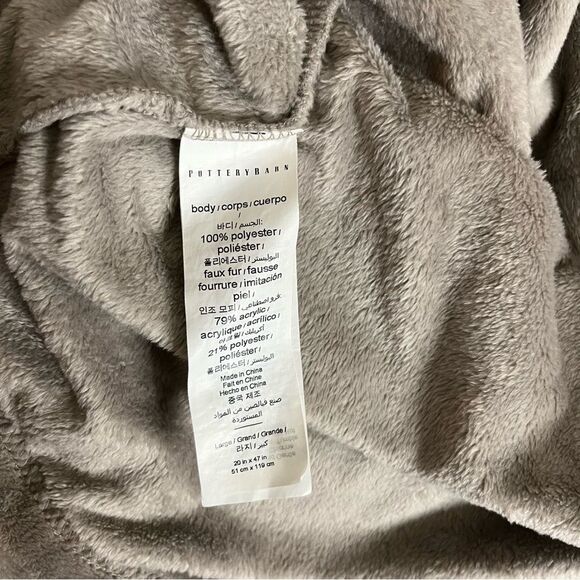 POTTERY BARN Robe Plush Faux Fur Hooded Belted Taupe Size Large - Picture 5 of 11